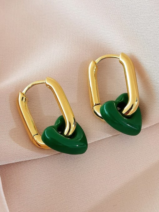 14k Gold [green] Brass Enamel Heart Minimalist Huggie Earring